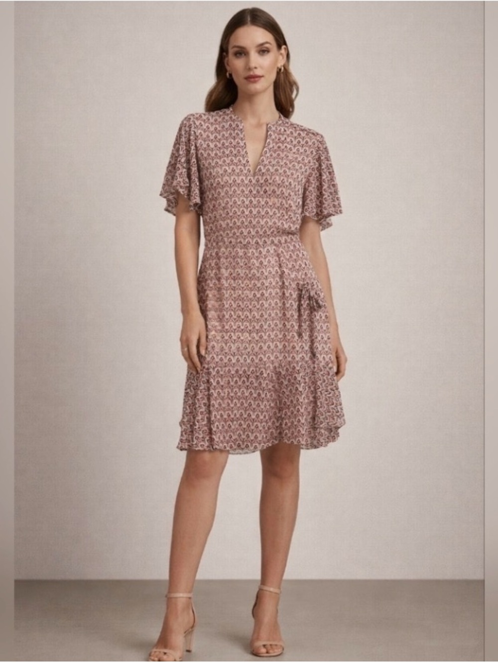 Reiss Anna Printed Flutter Sleeve Red, Blue, & White Dress | US 6 MSRP $395 EUC